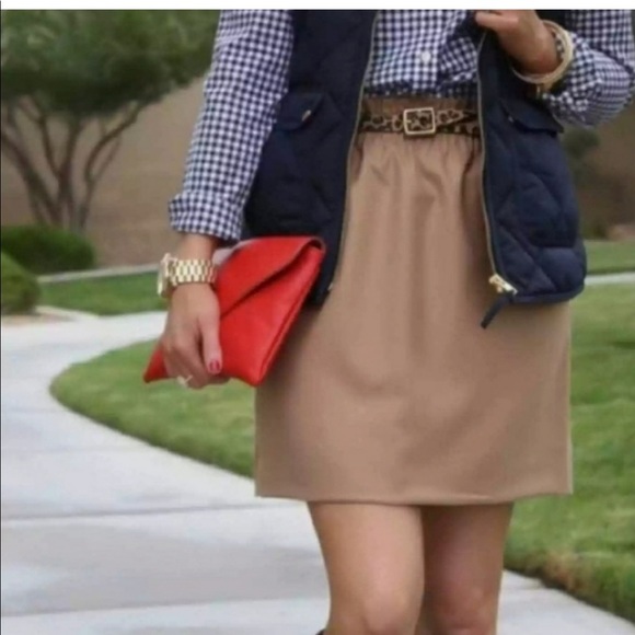 new! J. Crew | Pull-on Tan Wool Blend “Sidewalk” Wool Skirt w/pockets - Picture 4 of 11